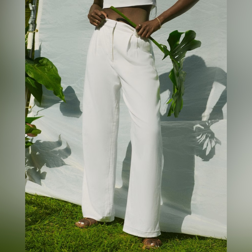 Abercrombie Linen-Blend Tailored Wide Leg Pant